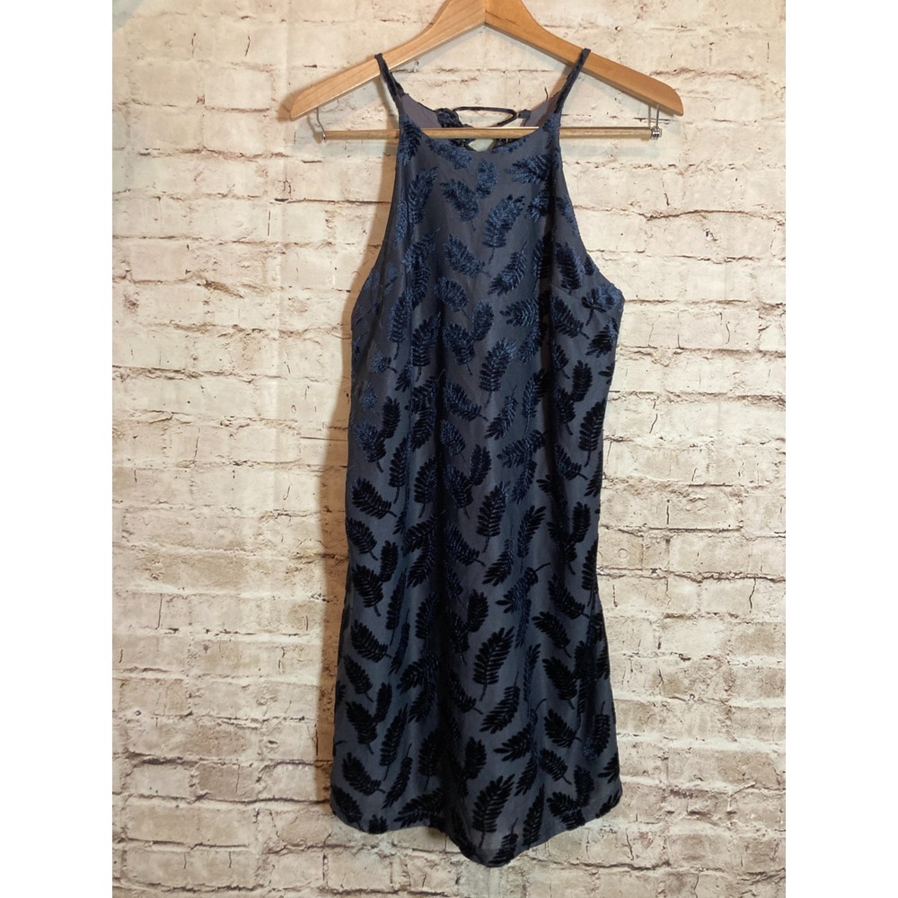 Lily Rain Halter Dress Women Medium Grey Velvet Leaf Print Lace Up Dark Romantic